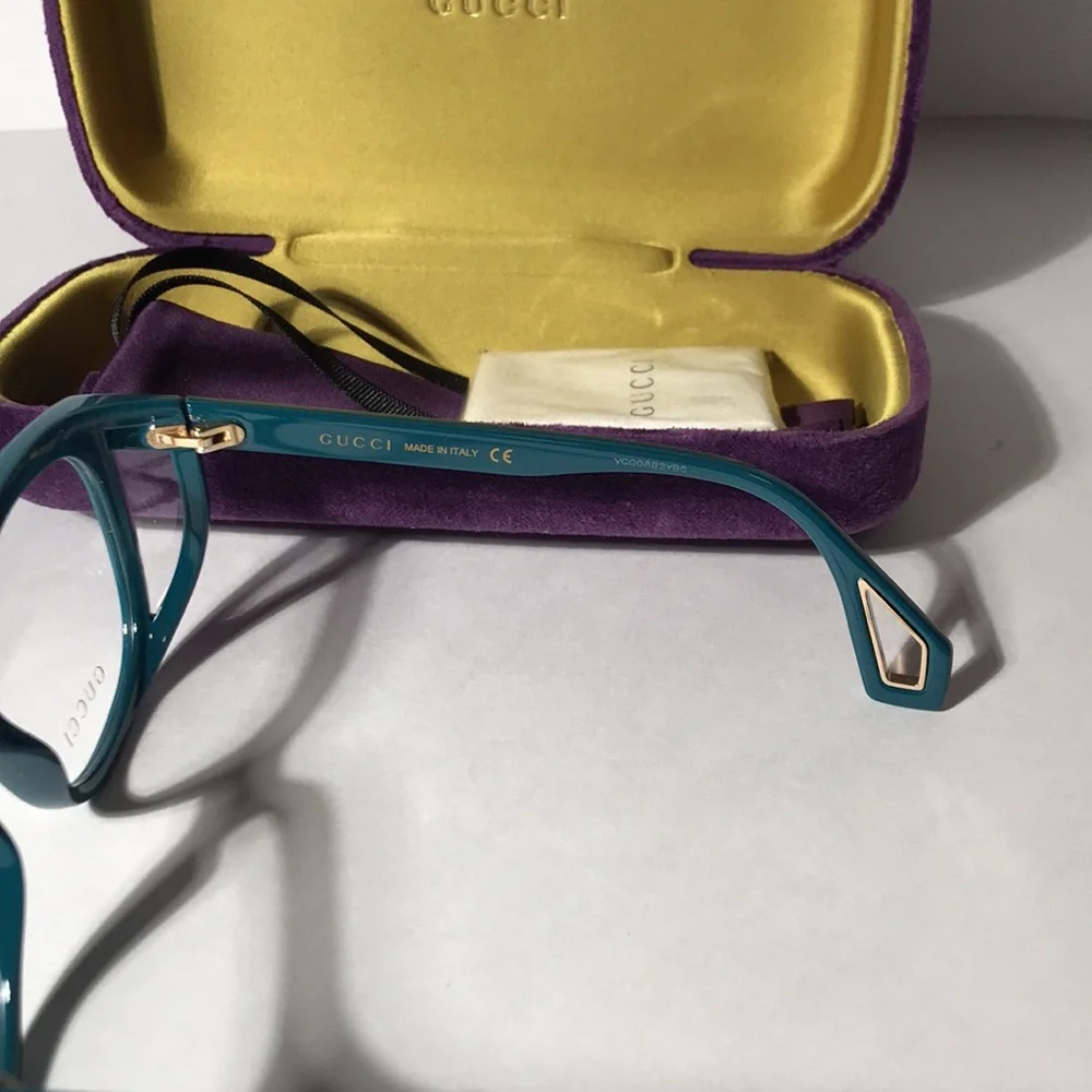 New Authentic Gucci GG0470O 003 Women’s Teal Cat-Eye Eyeglasses